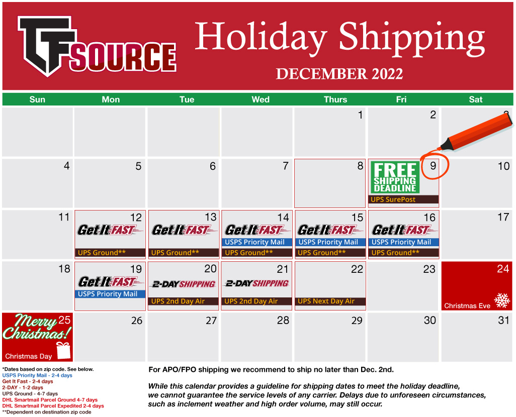 Holiday Shipping Calendar